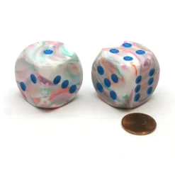 Dice-Festive 30mm Large D6 Chessex Dice, 2 Pieces - Pop Art with Blue Pips - Your Source for Gaming Essentials