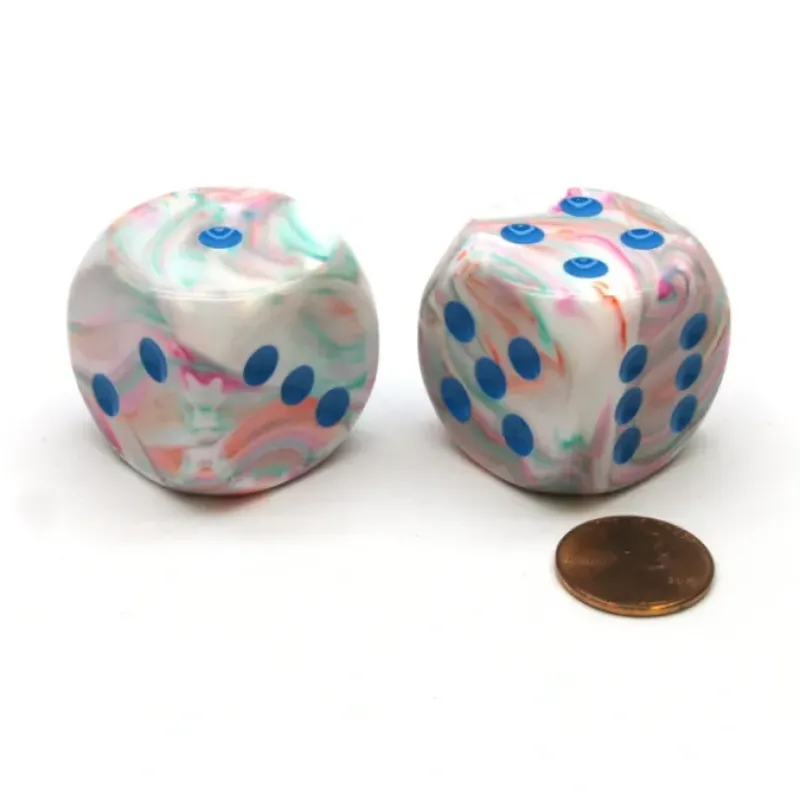 Dice-Festive 30mm Large D6 Chessex Dice, 2 Pieces - Pop Art with Blue Pips - Your Source for Gaming Essentials