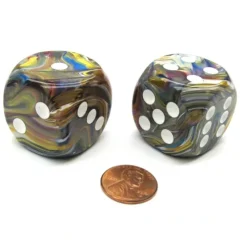 Dice-Festive 30mm Large D6 Chessex Dice, 2 Pieces - Carousel with White Pips - Your Source for Gaming Essentials