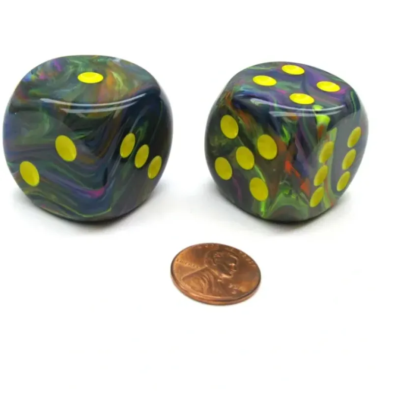 Dice-Festive 30mm Large D6 Chessex Dice, 2 Pieces - Rio with Yellow Pips - Your Source for Gaming Essentials