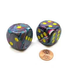 Dice-Festive 30mm Large D6 Chessex Dice, 2 Pieces - Mosaic with Yellow Pips - Your Source for Gaming Essentials