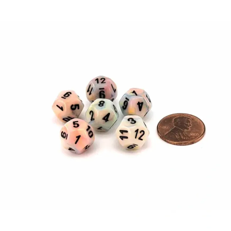 Dice-Festive 12mm Mini 12 Sided D12 Dice, 6 Pieces - Circus with Black Numbers - Your Source for Gaming Essentials