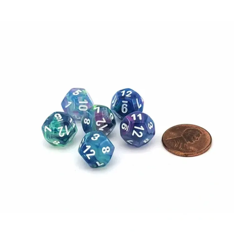Dice-Festive 12mm Mini 12 Sided D12 Dice, 6 Pieces - Waterlily with White Numbers - Your Source for Gaming Essentials