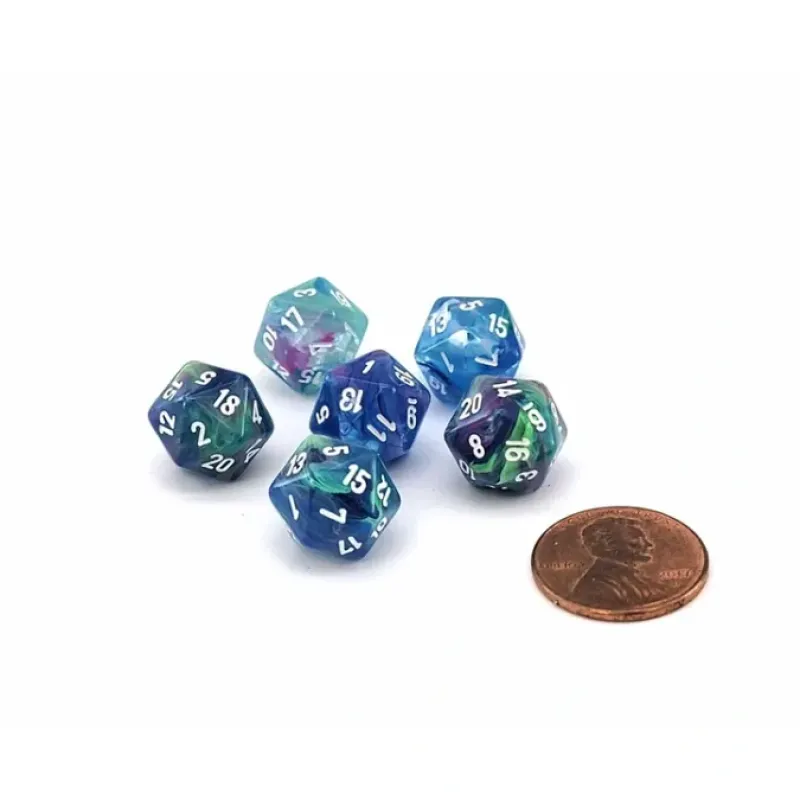 Dice-Festive 12mm Mini 20 Sided D20 Dice, 6 Pieces - Waterlily with White Numbers - Your Source for Gaming Essentials