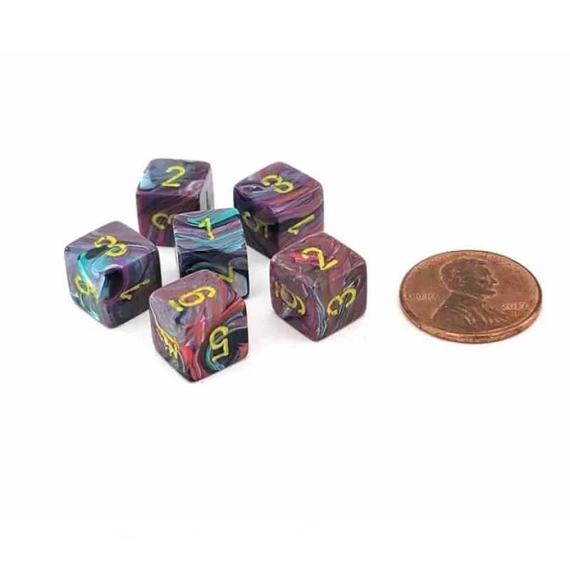 Dice-Festive 9mm Mini 6 Sided D6 Dice, 6 Pieces - Mosaic with Yellow Numbers - Your Source for Gaming Essentials