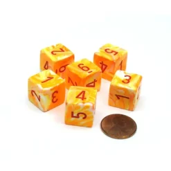 Dice-Festive 15mm 6-Sided D6 Numbered Chessex Dice, 6 Pieces - Sunburst with Red - Your Source for Gaming Essentials
