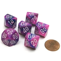 Dice-Festive 16mm Tens D10 (00-90) Chessex Dice, 6 Pieces - Violet with White Numbers - Your Source for Gaming Essentials