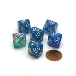 Dice-Festive 16mm Tens D10 (00-90) Chessex Dice, 6 Pieces - Waterlily with White - Your Source for Gaming Essentials