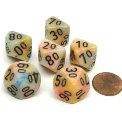 Dice-Festive 16mm Tens D10 (00-90) Chessex Dice, 6 Pieces - Circus with Black Numbers - Your Source for Gaming Essentials
