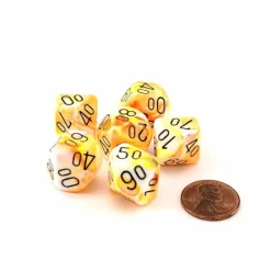 Dice-Festive 16mm Tens D10 (00-90) Dice, 6 Pieces - Sunburst with Black Numbers - Your Source for Gaming Essentials