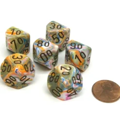 Dice-Festive 16mm Tens D10 (00-90) Dice, 6 Pieces - Vibrant with Brown Numbers - Your Source for Gaming Essentials