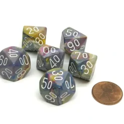 Dice-Festive 16mm Tens D10 (00-90) Dice, 6 Pieces - Carousel with White Numbers - Your Source for Gaming Essentials