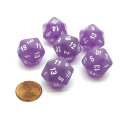 Dice-Frosted 20 Sided D20 Chessex Dice, 6 Pieces - Purple with White Numbers - Your Source for Gaming Essentials