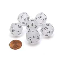 Dice-Frosted 20 Sided D20 Chessex Dice, 6 Pieces - Clear with Black Numbers - Your Source for Gaming Essentials