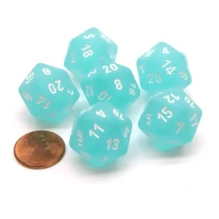 Dice-Frosted 20 Sided D20 Chessex Dice, 6 Pieces - Teal with White Numbers - Your Source for Gaming Essentials