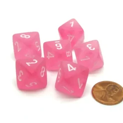 Dice-Frosted 15mm 8 Sided D8 Chessex Dice, 6 Pieces - Pink with White - Your Source for Gaming Essentials