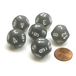 Dice-Frosted 18mm 12 Sided D12 Chessex Dice, 6 Pieces - Smoke with White - Your Source for Gaming Essentials