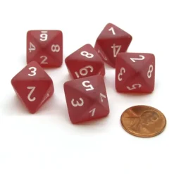 Dice-Frosted 15mm 8 Sided D8 Chessex Dice, 6 Pieces - Red with White - Your Source for Gaming Essentials