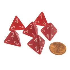 Dice-Frosted 18mm 4 Sided D4 Chessex Dice, 6 Pieces - Red with White - Your Source for Gaming Essentials