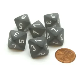 Dice-Frosted 15mm 8 Sided D8 Chessex Dice, 6 Pieces - Smoke with White - Your Source for Gaming Essentials