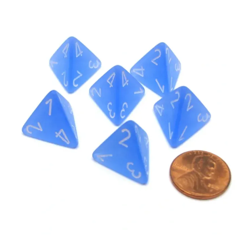 Dice-Frosted 18mm 4 Sided D4 Chessex Dice, 6 Pieces - Blue with White - Your Source for Gaming Essentials