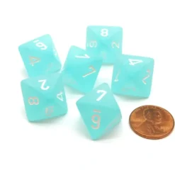 Dice-Frosted 15mm 8 Sided D8 Chessex Dice, 6 Pieces - Teal with White - Your Source for Gaming Essentials