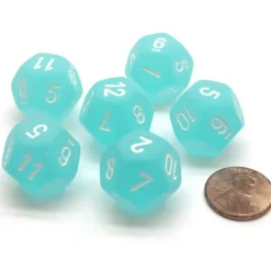Dice-Frosted 18mm 12 Sided D12 Chessex Dice, 6 Pieces - Teal with White - Your Source for Gaming Essentials