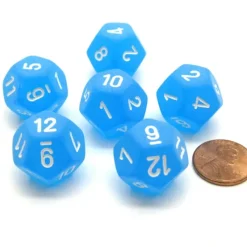 Dice-Frosted 18mm 12 Sided D12 Chessex Dice, 6 Pieces - Caribbean Blue with White - Your Source for Gaming Essentials