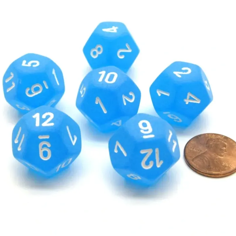 Dice-Frosted 18mm 12 Sided D12 Chessex Dice, 6 Pieces - Caribbean Blue with White - Your Source for Gaming Essentials