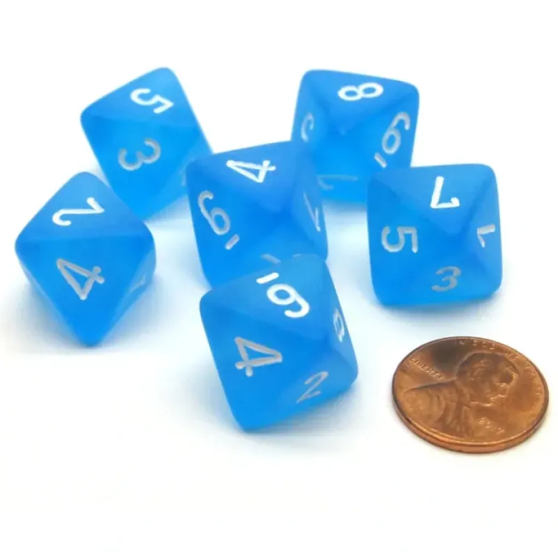 Dice-Frosted 15mm 8 Sided D8 Chessex Dice, 6 Pieces - Caribbean Blue with White - Your Source for Gaming Essentials