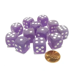Dice-Frosted 16mm D6 Chessex Dice Block (12 Dice) - Purple with White Pips - Your Source for Gaming Essentials