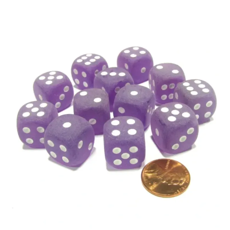 Dice-Frosted 16mm D6 Chessex Dice Block (12 Dice) - Purple with White Pips - Your Source for Gaming Essentials