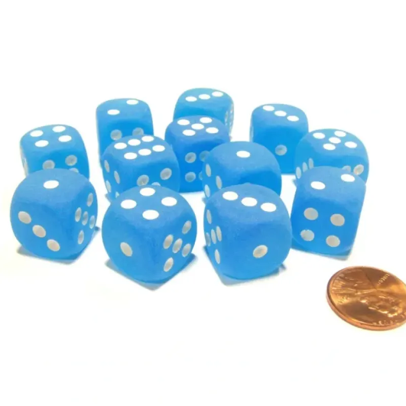 Dice-Frosted 16mm D6 Chessex Dice Block (12 Dice) - Caribbean Blue with White Pips - Your Source for Gaming Essentials