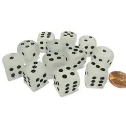 Dice-Frosted 16mm D6 Chessex Dice Block (12 Dice) - Clear with Black Pips - Your Source for Gaming Essentials