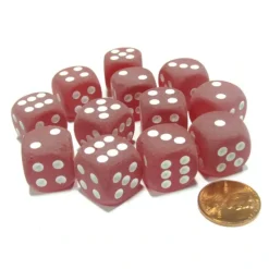Dice-Frosted 16mm D6 Chessex Dice Block (12 Dice) - Red with White Pips - Your Source for Gaming Essentials