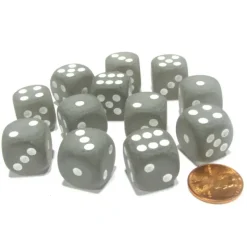 Dice-Frosted 16mm D6 Chessex Dice Block (12 Dice) - Smoke with White Pips - Your Source for Gaming Essentials