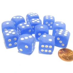 Dice-Frosted 16mm D6 Chessex Dice Block (12 Dice) - Blue with White Pips - Your Source for Gaming Essentials