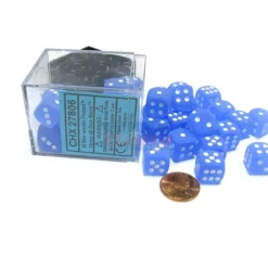 Dice-Frosted 12mm D6 Chessex Dice Block (36 Dice) - Blue with White Pips - Your Source for Gaming Essentials
