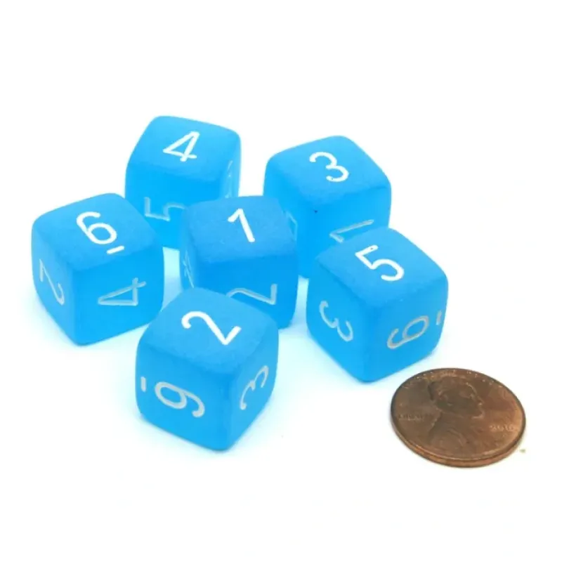 Dice-Frosted 15mm D6 Chessex Dice, 6 Pieces - Caribbean Blue with White Numbers - Your Source for Gaming Essentials