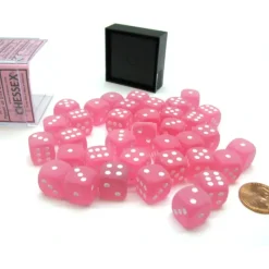 Dice-Frosted 12mm D6 Chessex Dice Block (36 Die) - Pink with White Pips - Your Source for Gaming Essentials