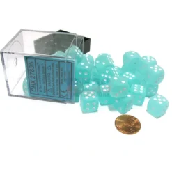 Dice-Frosted 12mm D6 Chessex Dice Block (36 Dice) - Teal with White Pips - Your Source for Gaming Essentials