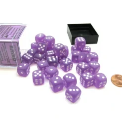 Dice-Frosted 12mm D6 Chessex Dice Block (36 Die) - Purple with White Pips - Your Source for Gaming Essentials
