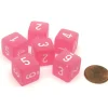 Dice-Frosted 15mm D6 Polyhedral Chessex Dice, 6 Pieces - Pink with White Numbers - Your Source for Gaming Essentials