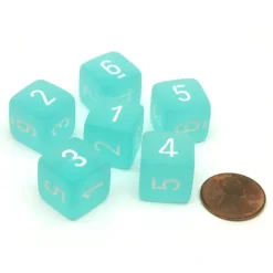 Dice-Frosted 15mm D6 Polyhedral Chessex Dice, 6 Pieces - Teal with White Numbers - Your Source for Gaming Essentials