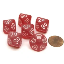 Dice-Frosted 16mm Tens D10 (00-90) Chessex Dice, 6 Pieces - Red with White Numbers - Your Source for Gaming Essentials