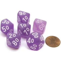 Dice-Frosted 16mm Tens D10 (00-90) Chessex Dice, 6 Pieces - Purple with White Numbers - Your Source for Gaming Essentials