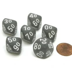 Dice-Frosted 16mm Tens D10 (00-90) Chessex Dice, 6 Pieces - Smoke with White Numbers - Your Source for Gaming Essentials