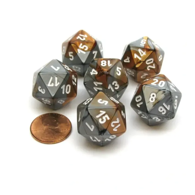 Dice>Gemini 20 Sided D20 Chessex Dice, 6 Pieces - Copper-Steel with White Numbers - Your Source for Gaming Essentials
