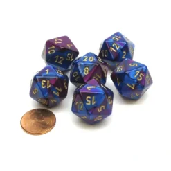 Dice>Gemini 20 Sided D20 Chessex Dice, 6 Pieces - Blue-Purple with Gold Numbers - Your Source for Gaming Essentials