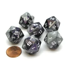 Dice>Gemini 20 Sided D20 Chessex Dice, 6 Pieces - Purple-Steel with White Numbers - Your Source for Gaming Essentials